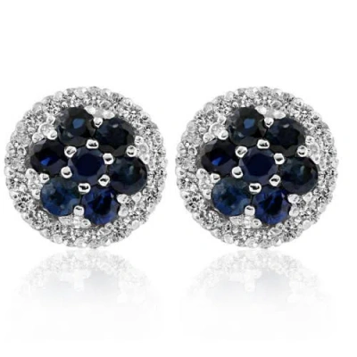 Bliss Diamond 1 1/2ct Sapphire Diamond Studs 14k Gold Earrings 10mm In Silver