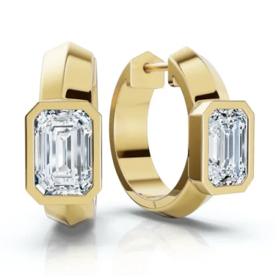 Bliss Diamond 1 1/3ct Emerald Cut Brava Bezel Diamond Hoops 5/8" Huggies 14k Gold Lab Grown