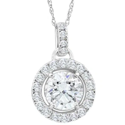 Bliss Diamond 1 1/3ct Tw Round Diamond (1ct Center) Halo Pendant Lab Grown Gold Necklace In 10k White Gold