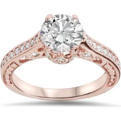 Bliss Diamond 1 1/4ct Gold Diamond (1ct Center) Lab Grown Deco Engagement Ring 14k In 14k Rose Gold