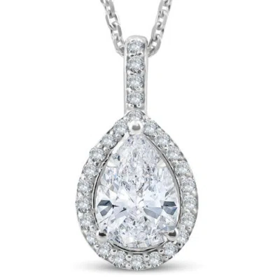 Bliss Diamond 1 1/4ct Pear Shape Halo Diamond Pendant 14k Gold Necklace Lab Grown In 14k White Gold
