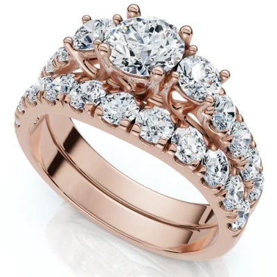 Bliss Diamond 1 3/4ct 3-stone Diamond Engagement Wedding Ring Set 14k Gold Or Pt Lab Grown