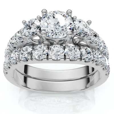 Bliss Diamond 1 3/4ct 3-stone Diamond Engagement Wedding Ring Set 14k Gold Or Pt Lab Grown In Silver