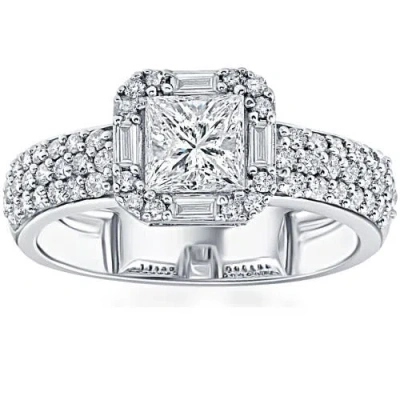 Bliss Diamond 1 5/8ct Princess Cut Halo Diamond Engagement Ring 14k Gold Lab Grown In 14k White Gold