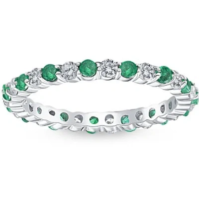 Bliss Diamond 1 Cttw Emerald & Diamond Wedding Eternity Stackable Ring 10k Gold