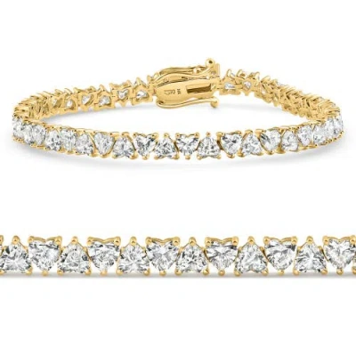 Bliss Diamond 10.50ct Heart Cut Diamond Tennis Bracelet 14k Gold 7" Lab Grown In 14k Yellow Gold