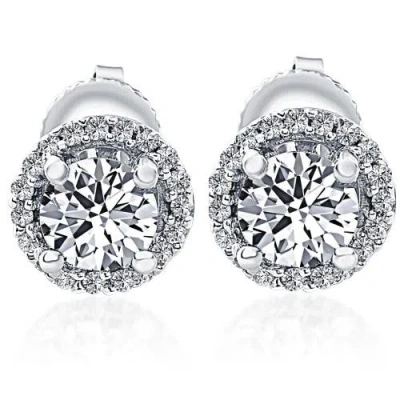 Bliss Diamond 1/2 Ct Halo Diamond Studs With Screw Backs Gold Lab Grown In 10k White Gold