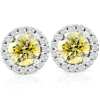 Bliss Diamond 1/2 Ct Halo Fancy Canary Lab Grown Diamond Studs 10k Gold Earrings In 10k White Gold