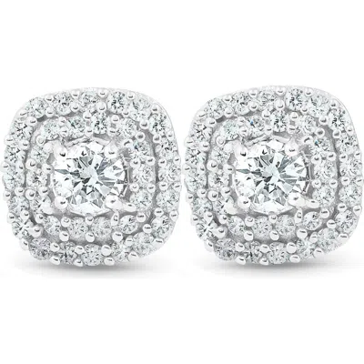 Bliss Diamond 1/2 Ct Tdw Genuine Diamond Cushion Halo Studs 1/3" In Silver