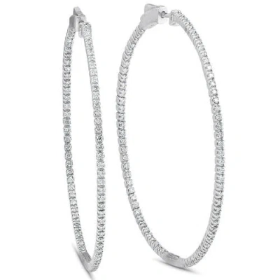 Bliss Diamond 1.20ct Diamond Inside Outside Skinny Hoops 14k Gold Lab Grown2" Tall In 14k White Gold