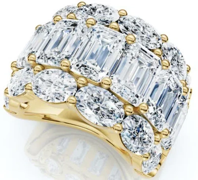 Bliss Diamond 12.30ct Diamond Wide Fashion Ring Emerald & Oval Cut Gold Lab Grown Band