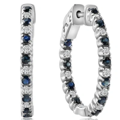 Bliss Diamond 1.25ct Diamond & Blue Sapphire Inside Outside Hoops 14k Gold Lab Grown In 14k White Gold