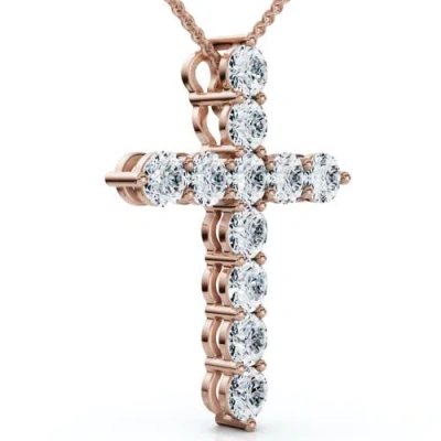 Bliss Diamond 1.25ct Diamond Cross 14k Gold 18" Necklace 1" Tall Lab Grown In Rose Gold