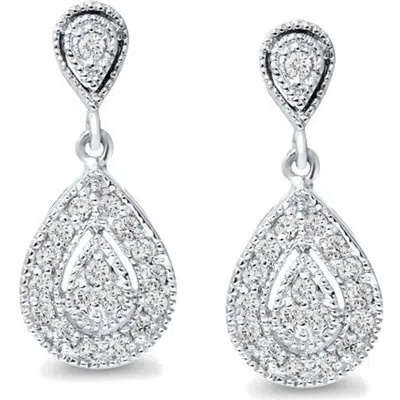 Bliss Diamond 1/2ct Diamond Pear Shape Dangle Earrings 5/8" Tall Screw Back In Silver