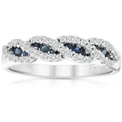 Bliss Diamond 1/3 Ct Blue Sapphire & Diamond Ladies Swirl Wedding Ring 10k Gold In Metallic