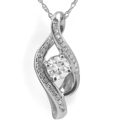 Bliss Diamond 1/3ct Diamond Solitaire Curve Pendant 10k Gold 3/4" Tall In 10k White Gold