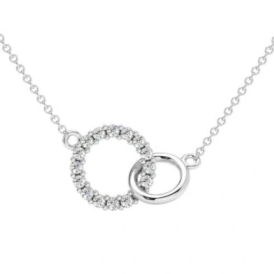 Bliss Diamond 1/3ct Mini Duet Circle Diamond Necklace 14k Gold Pendant Lab Grown 18" In Silver