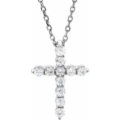 Bliss Diamond 1/4 Ct Diamond Cross Pendant Necklace 18" 14k Gold Ex3 Lab Grown In 14k White Gold