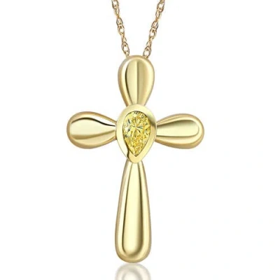 Bliss Diamond 1/4 Ct Diamond Pear Shape Cross Pendant Lab Grown Gold Necklace 1" In 10k Yellow Gold
