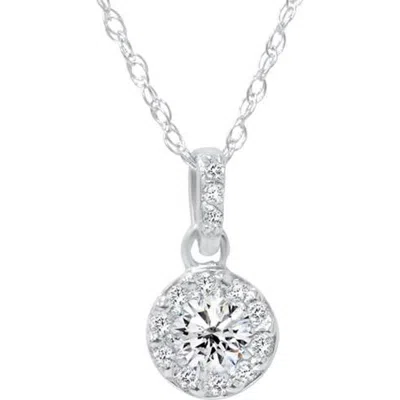 Bliss Diamond 1/4ct Diamond Petite Halo Solitaire Pendant 14k Gold In Silver