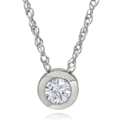 Bliss Diamond 1/4ct Natural Diamond Bezel Solitaire Pendant 14k Gold 18" Necklace In Silver