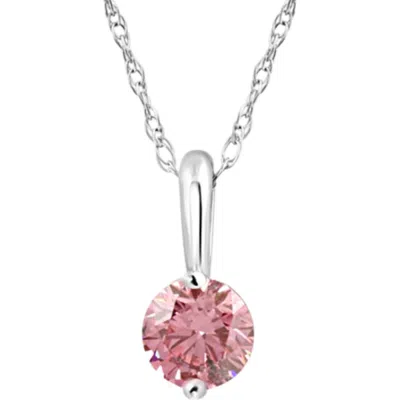 Bliss Diamond 1/4ct Pink Diamond Solitaire Pendant 14k Gold 18" Necklace Lab Grown In 14k White Gold