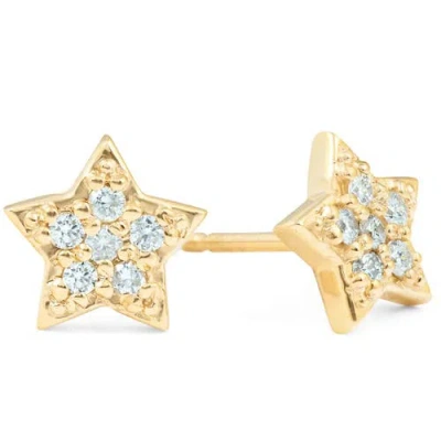 Bliss Diamond 14k Gold Diamond Pave Petite Star Studs Dainty High Polished 6.5mm In 14k Yellow Gold