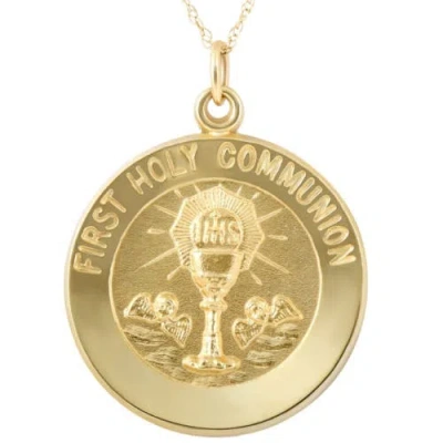 Bliss Diamond 14k Gold First Holy Communion Medal Pendant 1" Tall 4 Grams In Yellow Gold