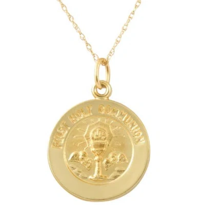 Bliss Diamond 14k Gold First Holy Communion Medal Pendant .5" Tall 1.5 Grams In Yellow Gold