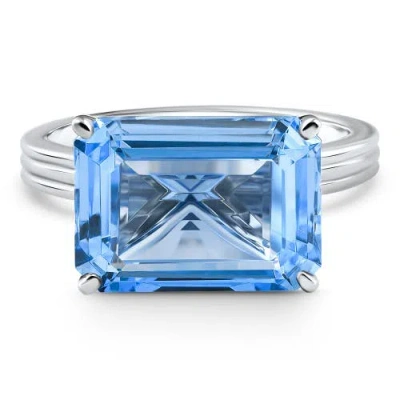 Bliss Diamond 14x10mm Emerald Cut East To West Blue Topaz Solitaire Ring Gold In Metallic
