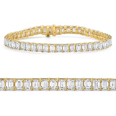 Bliss Diamond 15ct Emerald Cut Diamond Tennis Bracelet 7" 14k Gold Lab Grown
