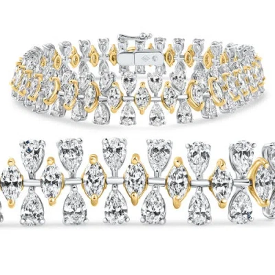 Bliss Diamond 15ct Pear & Marquise Shape Diamond Tennis Bracelet 18k Gold 7" 22grams Lab Grown In 18k Yellow Gold