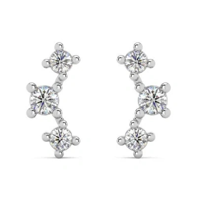 Bliss Diamond 1/5ct Tw 3-stone Diamond Crawler Earrings 14k Gold Studs Lab Grown 1/3" Tall In 14k White Gold