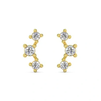 Bliss Diamond 1/5ct Tw 3-stone Diamond Crawler Earrings 14k Gold Studs Lab Grown 1/3" Tall