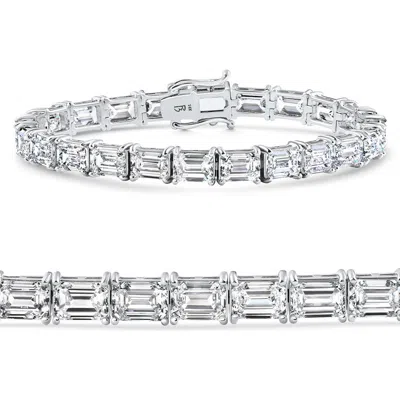 Bliss Diamond 16 Ct Emerald Cut Diamond East West Tennis Bracelet 14k Gold Lab Grown 7"