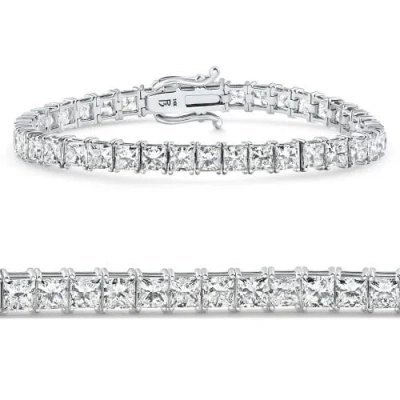 Bliss Diamond 16.30ct Princess Cut Diamond 7" Tennis Bracelet 14k Gold Lab Grown In Silver