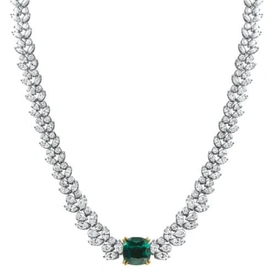 Bliss Diamond 16.65ct Natural Diamond Necklace 18k Gold Asscher Lab Grown 12mm Emerald In Silver