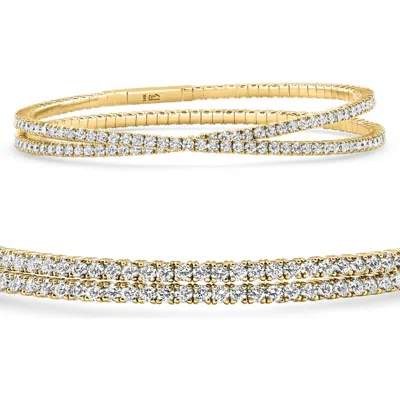 Bliss Diamond 1.70ct Round Cut Double Flex Diamond 7" Tennis Bracelet 14k Gold Lab Grown In 14k Yellow Gold