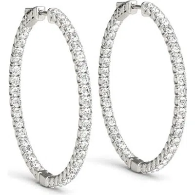 Bliss Diamond 1.75 Ct Lab Grown Diamond Hoops Inside Outside 1 1/3" 14k Gold Vault Lock In 14k White Gold