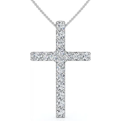 Bliss Diamond 1ct Diamond Cross Pendant 1 1/4" Tall Womens 14k Gold 18" Necklace Lab Grown In Silver