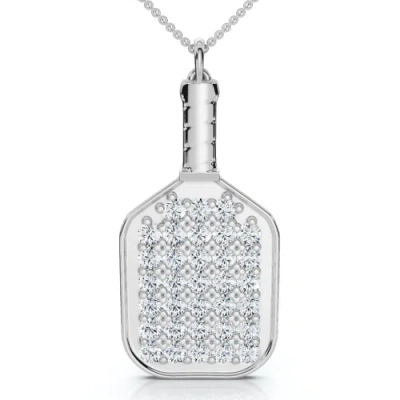 Bliss Diamond 1ct Diamond Studded Pickleball Paddle Pendant Necklace 10k Gold Lab Grown In Orange