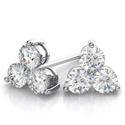 Bliss Diamond 1ct Lab Grown Diamond 3 Stone Studs Womens Earrings 14k White Gold