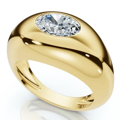 Bliss Diamond 1ct Sideways Oval Bezel Solitaire Stackable Dome Band Gold Lab Grown