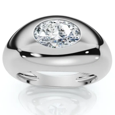 Bliss Diamond 1ct Sideways Oval Bezel Solitaire Stackable Dome Band Gold Lab Grown In Silver
