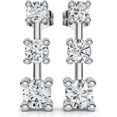 Bliss Diamond 1ct Three Stone Drop Earrings 10k Gold Lab Grown 5/8" Tall Push Back In Silver