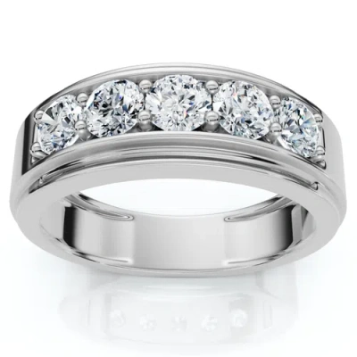 Bliss Diamond 1ct Tw Five Stone Diamond Wedding Ring 14k Gold Or Platinum Lab Grown In Silver