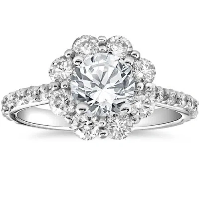 Bliss Diamond 2 1/2 Cttw Halo Round Solitaire Cut Diamond Engagement Ring Gold Lab Grown In 14k White Gold