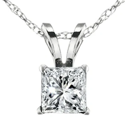 Bliss Diamond 2 1/2ct Princess Cut Diamond Certified Solitaire Necklace Lab Grown 14k Gold In Metallic