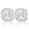 Bliss Diamond 2 1/4ct Cushion Halo Diamond Screw Back Studs 14k Gold Earrings In 14k White Gold