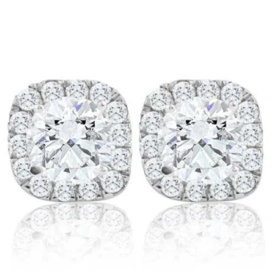 Bliss Diamond 2 1/4ct Cushion Halo Diamond Screw Back Studs 14k Gold Earrings In 14k White Gold
